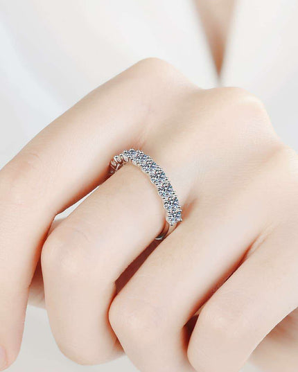 Elegant Moissanite and Rhodium Half-Eternity Band Ring