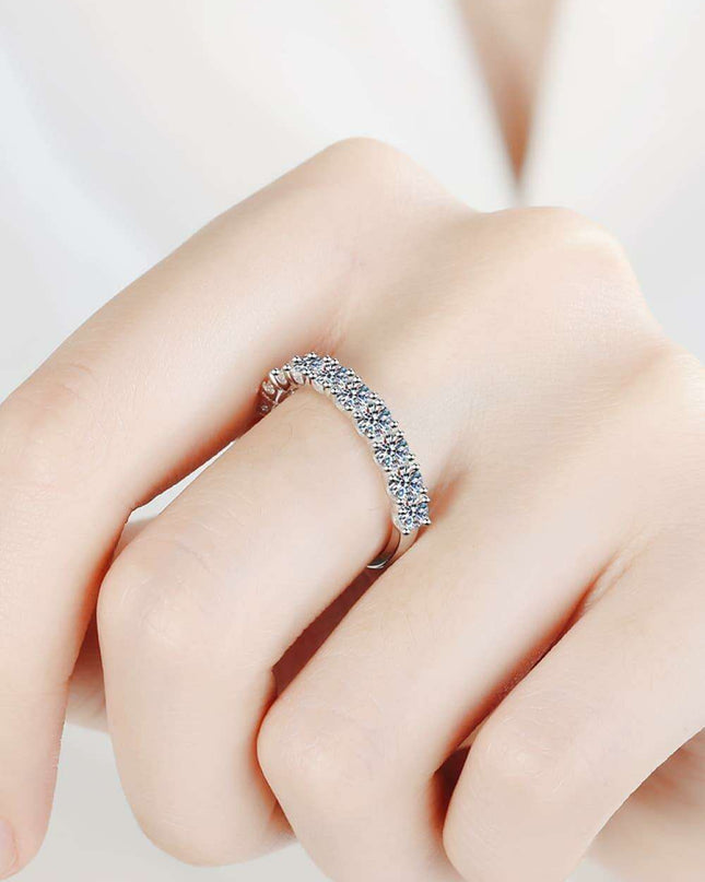 Elegant Moissanite and Rhodium Half-Eternity Band Ring