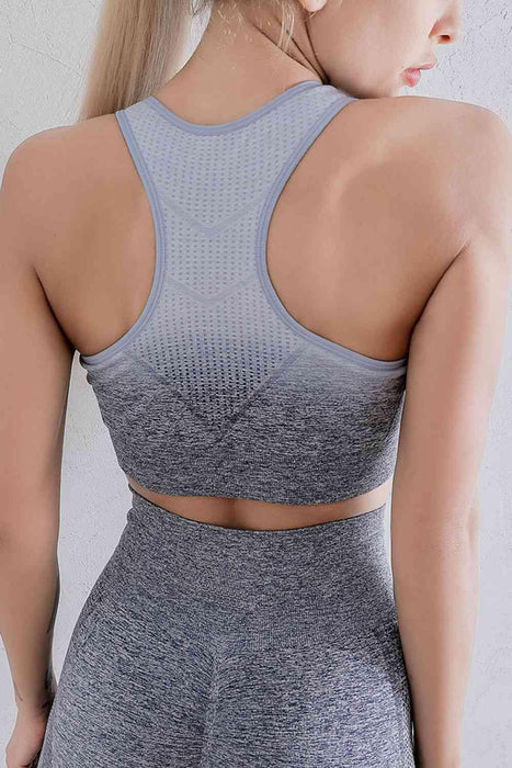 Gradient Yoga Activewear Set with Round Neck Sports Bra and Leggings - Athletic Two-Piece Set