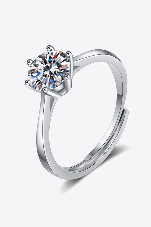 Adjustable Sterling Silver Moissanite Ring with 6-Prong Setting for Effortless Elegance