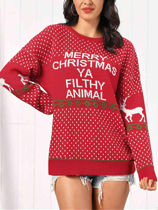 Christmas Element Round Neck Sweater Trendsi
