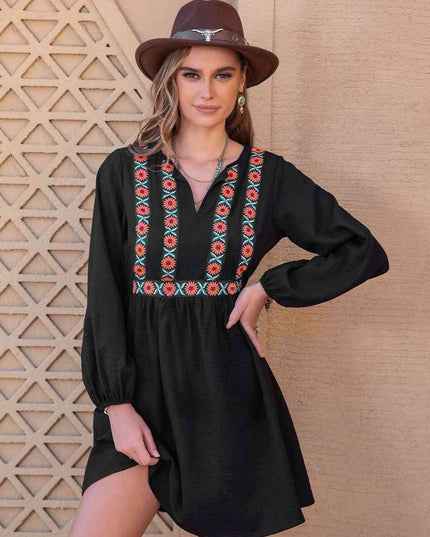 Boho-Inspired Tropical Midi Dress with Notched Neckline