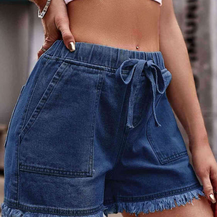 Chic Frayed Hem Drawstring Denim Shorts: Your Summer Essential