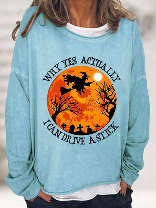 Cozy Graphic Print Round Neck Sweater with Long Sleeves