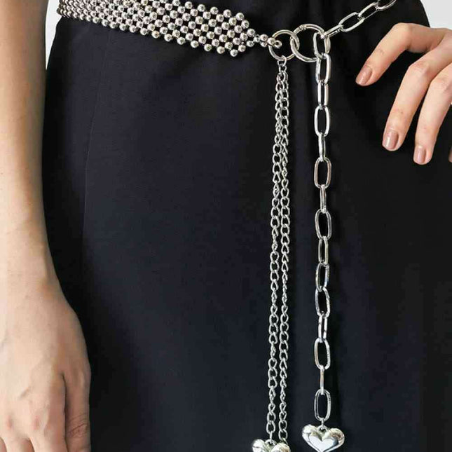Elegant Heart Charm Beaded Waist Belt with Adjustable Extension - Stylish Fashion Accessory