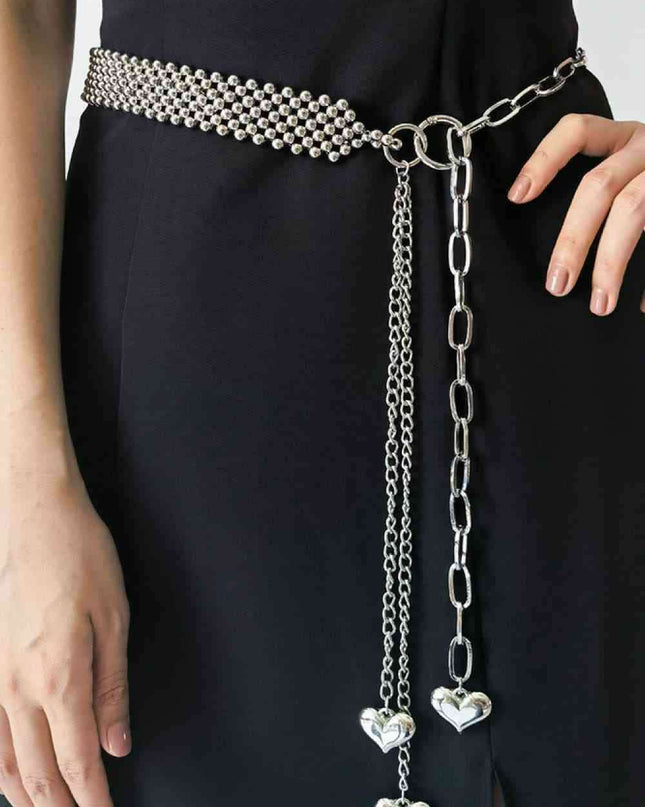 Elegant Heart Charm Beaded Waist Belt with Adjustable Extension - Stylish Fashion Accessory