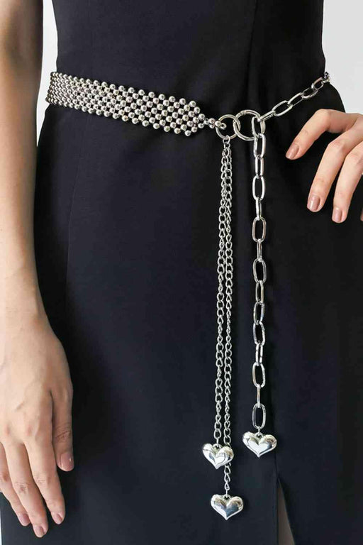 Beaded Heart Charm Waist Belt with Extension
