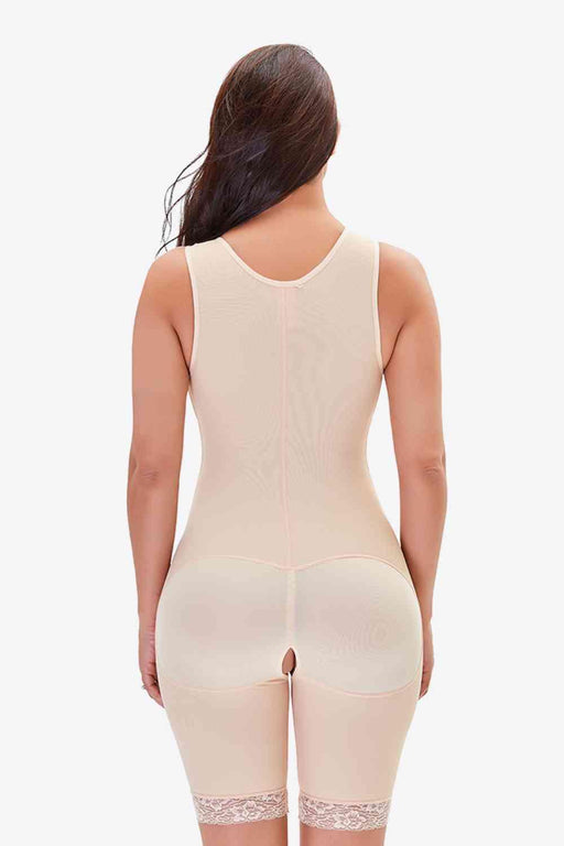 Lace-Trimmed Zippered Shaping Bodysuit for Plus Size Support