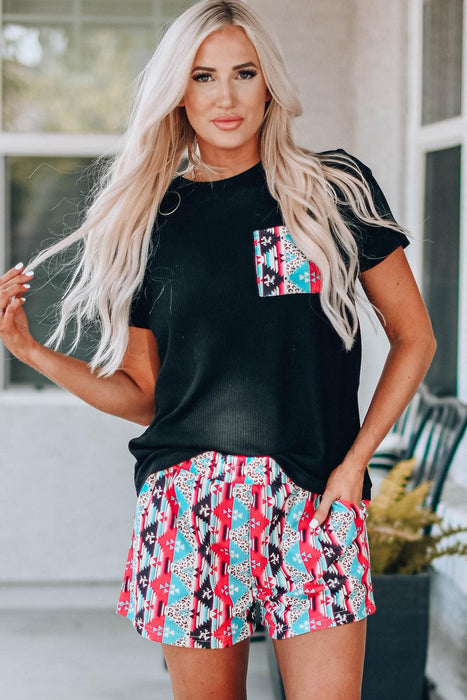 Aztec Print Co-ord Set with Pocket Tee and Shorts