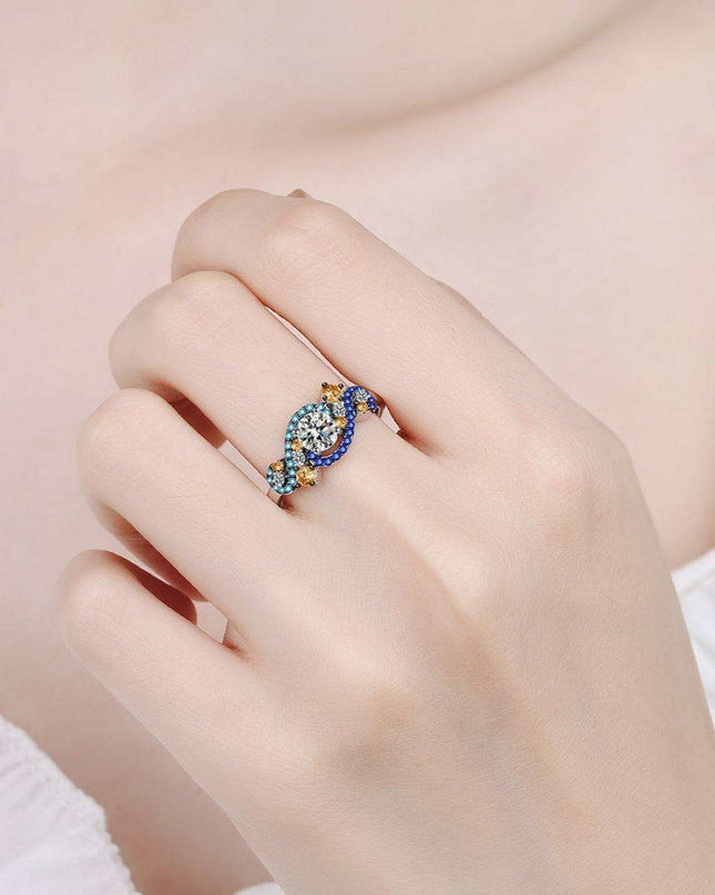 Elegant Moissanite and Zircon Sterling Silver Ring Set with Rhodium Finish