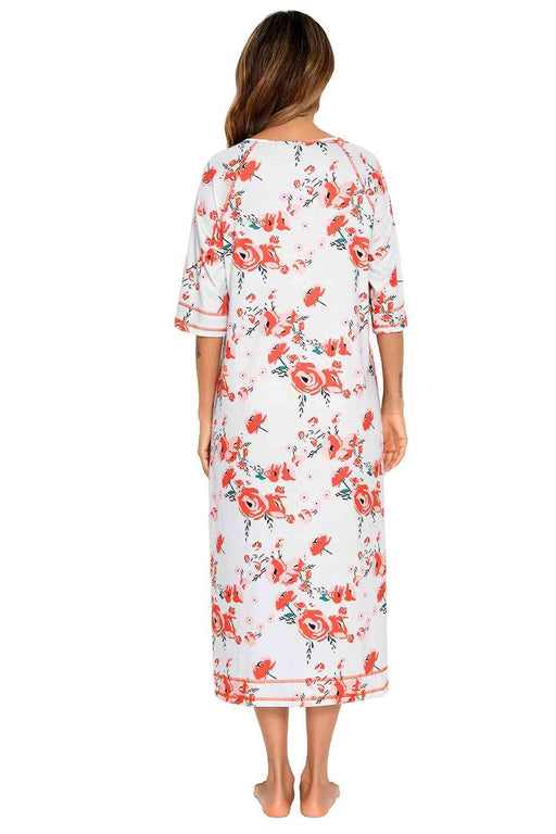 Nighttime Chic Printed Nightgown with Convenient Pockets