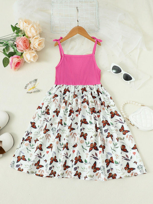 Butterfly Print Bow Accent Maxi Dress