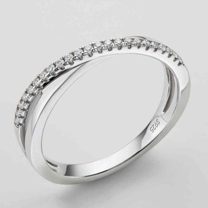 Modern Elegance Crisscross Silver Ring with Lab-Created Diamond