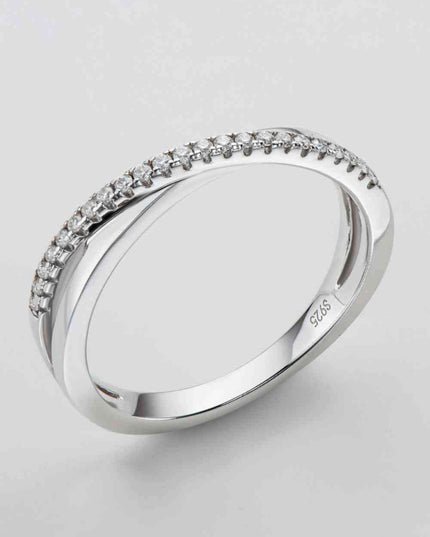 Modern Elegance Crisscross Silver Ring with Lab-Created Diamond