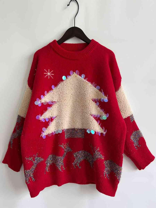 Holiday Festive Reindeer and Christmas Tree Sweater for Cheerful Season