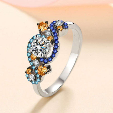 Elegant Moissanite and Zircon Sterling Silver Ring Set with Rhodium Finish