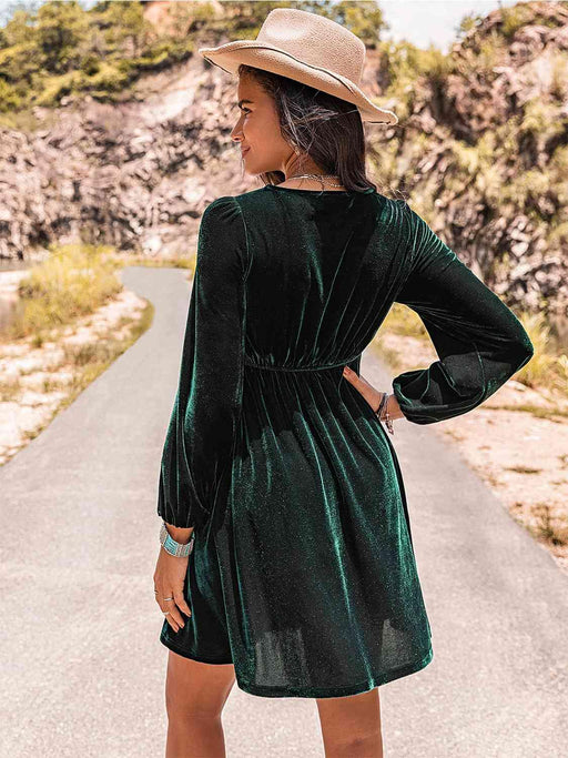 Elegant Square Neck Long Sleeve Dress with Delicate Embroidery