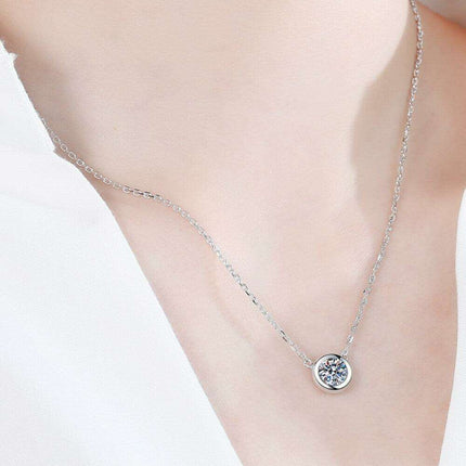 Radiant Moissanite Round Pendant Necklace Crafted in Sterling Silver
