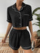 Lapel Collar Cropped Shirt and Shorts Lounge Set with Contrasting Details