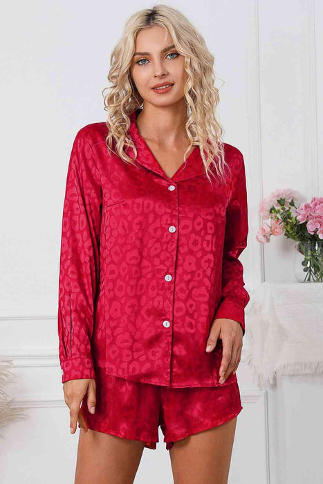 Cozy Two-Piece Lounge Set with Buttoned Top and Matching Shorts