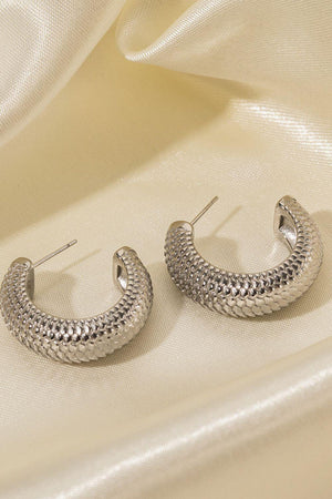 Stainless Steel Scale C-Hoop Earrings-Trendsi-Silver-One Size-Très Elite