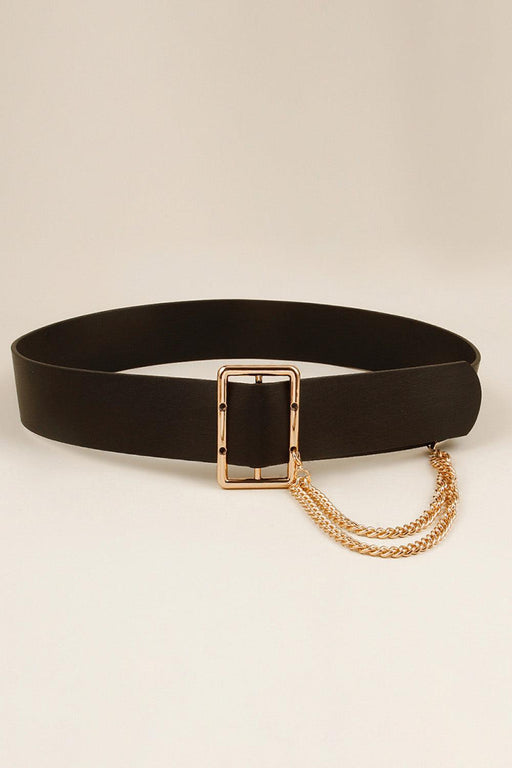 Chic Wide Chain Embellished Belt with PU Leather