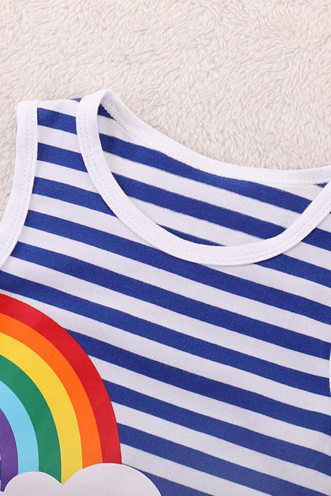 Rainbow Striped Chic Sleeveless Dress for Young Girls