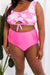 Pink Retro Tie-Dye Bikini Set with Ruched High Waisted Bottoms