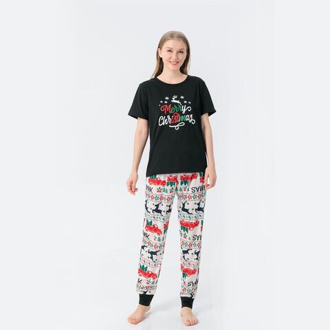 Cozy Christmas Outfit with Graphic Top and Printed Pants for Women