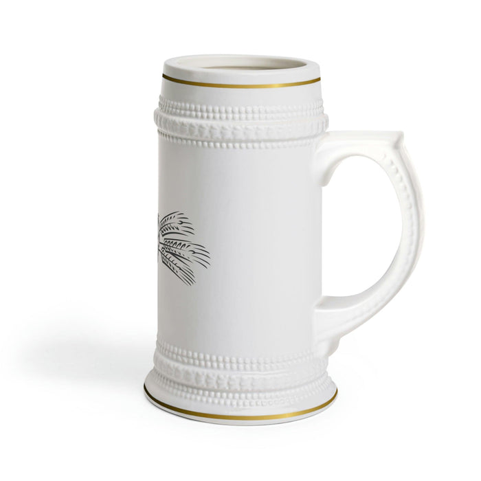 Personalized 22oz Ceramic Beer Stein with Ribbed Detailing - Custom White Mug