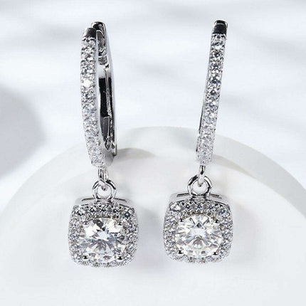 Luxurious Platinum-Plated Sterling Silver Moissanite Geometric Dangle Earrings