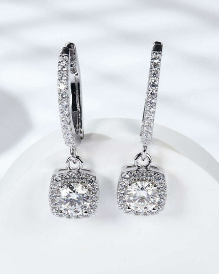 Luxurious Platinum-Plated Sterling Silver Moissanite Geometric Dangle Earrings