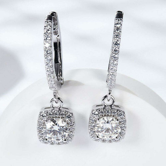 Luxurious Platinum-Plated Sterling Silver Moissanite Geometric Dangle Earrings