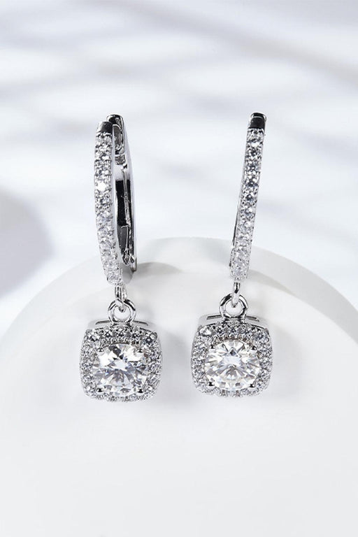 Geometric Lab-Diamond Drop Earrings: Elegant Platinum-Plated Sterling Silver Statement Jewelry