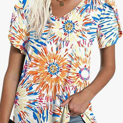 Chic Floral V-Neck Top with Delightful Petal Sleeves