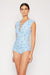Floral Bliss V-Neck Lace-Up One Piece Swimsuit - Thistle Blue