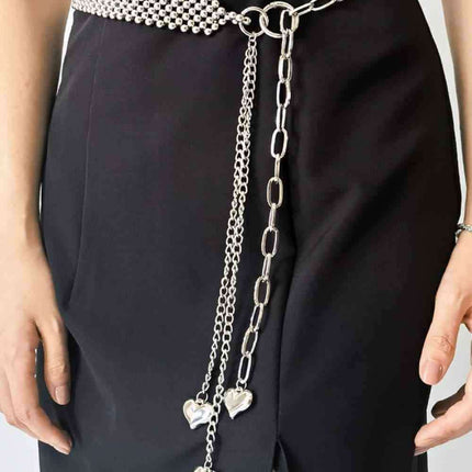 Elegant Heart Charm Beaded Waist Belt with Adjustable Extension - Stylish Fashion Accessory