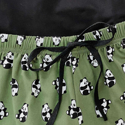 Panda Print Cozy Lounge Set with Tee and Shorts