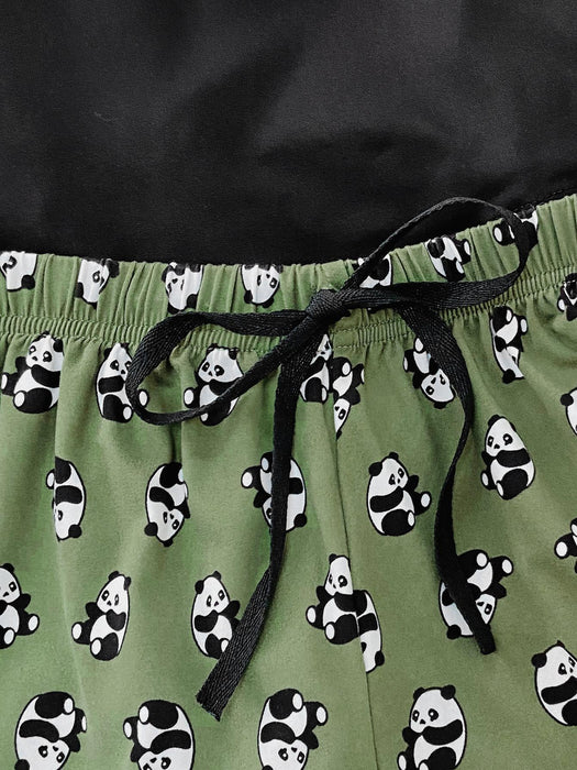 Panda Print Cozy Lounge Set with T-Shirt and Shorts