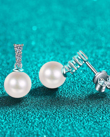 Sophisticated Moissanite and Pearl Silver Drop Earrings