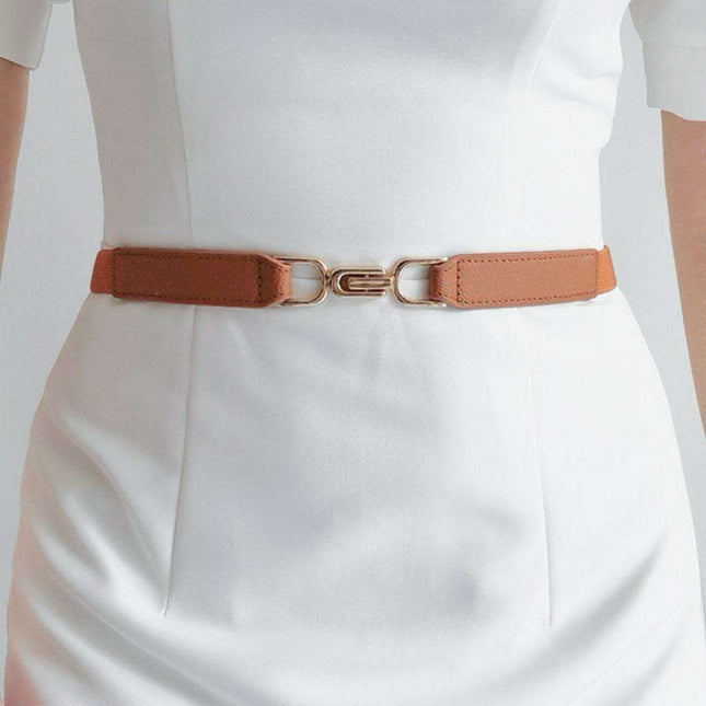 Elegant Stretch Belt with Distinctive Metal Buckle - High-Quality PU Leather