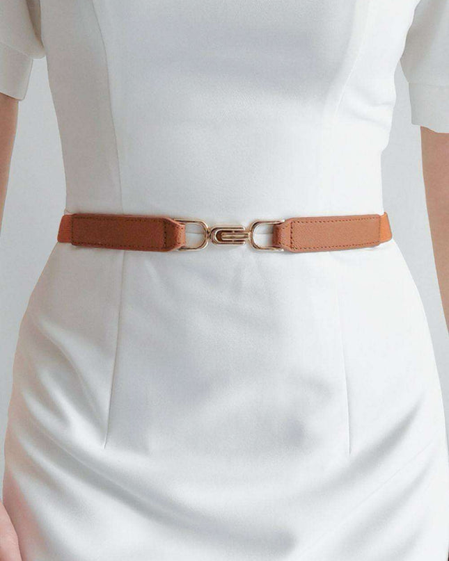 Elegant Stretch Belt with Distinctive Metal Buckle - High-Quality PU Leather
