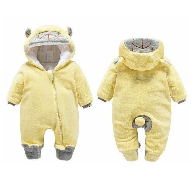 Charming Cartoon Hooded Fleece Rompers for Infants | Cozy Full Sleeve Onesies