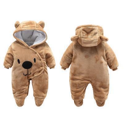 Charming Cartoon Hooded Fleece Rompers for Infants | Cozy Full Sleeve Onesies