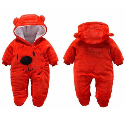 Charming Cartoon Hooded Fleece Rompers for Infants | Cozy Full Sleeve Onesies