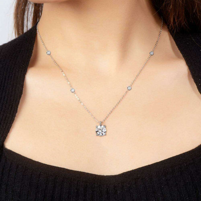 Elegant 2 Carat Moissanite Sterling Silver Necklace Set with Gift Box and Certification