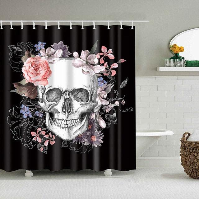 Cartoon Skull Bathroom Shower Curtain with Fun Print and Water Repellent Coating