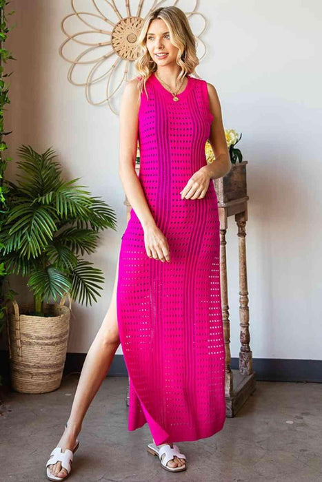 Chic Split Maxi Dress with Intricate Cutout Details