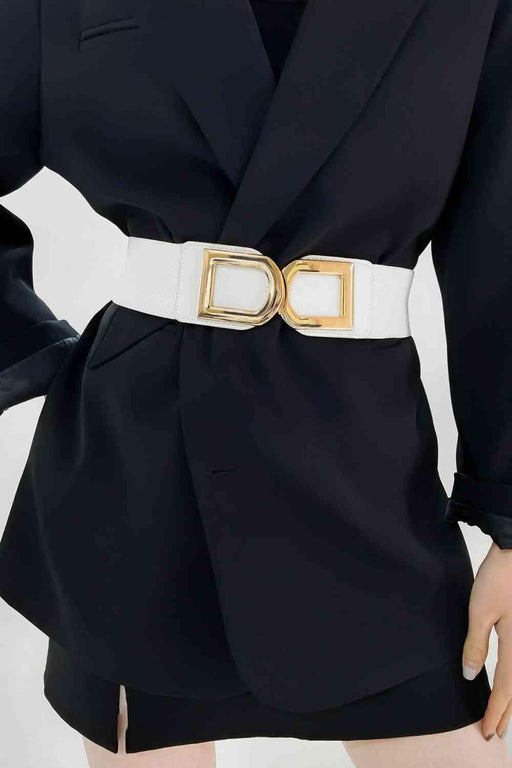 Dual D Buckle Stretchy Faux Leather Belt