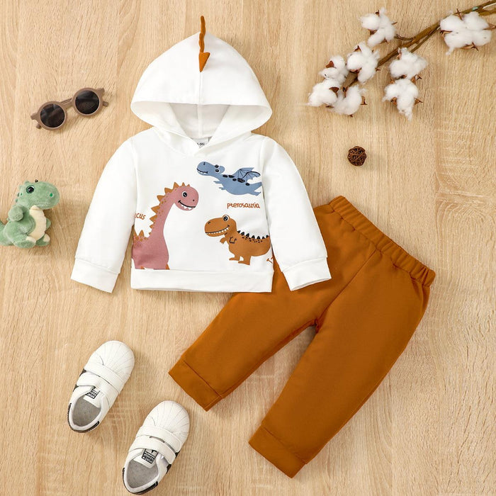 Dinosaur Print Hoodie and Jogger Set for Babies